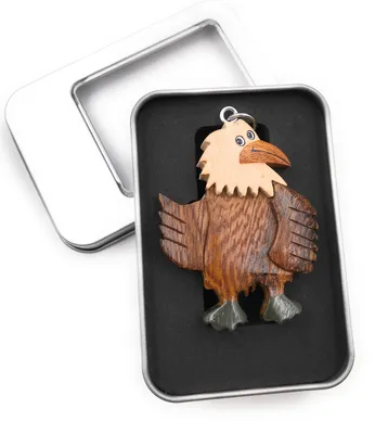 Produktbild von Schlüsselanhänger Holz Geier Vogel Greifvogel Rabengeier tanzend Anhänger in Geschenkbox