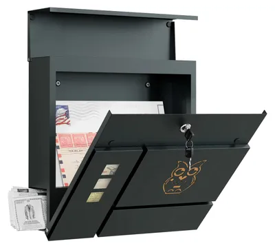 Produktbild von Wandbriefkasten - Außenbriefkasten - Metall - Abschließbar - Zeitungsfach - Sichtfenster - Anthrazit