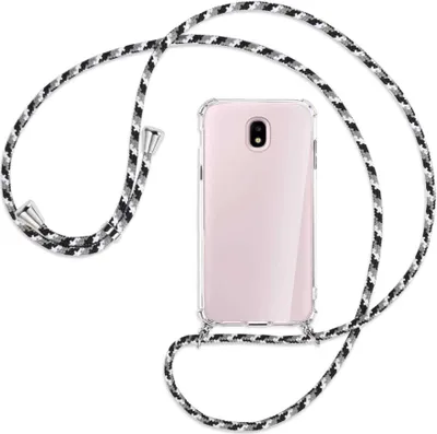Produktbild von Handykette Backcover-Schutzhülle mit Band (Metall silberfarben) für Samsung Galaxy J5 2017 - schwarz/grau/weiß