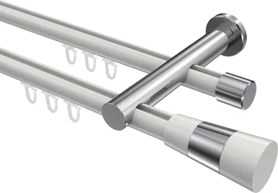 Produktbild von Interdeco Innenlaufstange / Gardinenstange mit Innenlauf Weiß / Chrom, Typ Platon Tanara (Konus Bicolor), 20 mm Ø 2-läufig, 160 cm