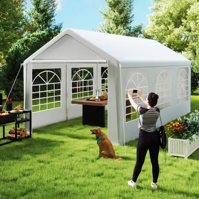 Produktbild von YZNAHRE Pavillon Partyzelt 3x6 m mit 6 Abnehmbaren Seitenwänden Wasserdicht Stabil Winterfest Sonnenschutz Gartenpavillon Party Zelt Gartenzelt, Weiß