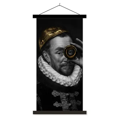 Produktbild von MuchoWow® Textilposter Kunst - Gold - Schwarz - Weiß 90x180 cm mit schwarzem Rahmen - Dekoration Wohnzimmer