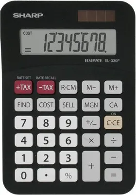 Produktbild von Sharp EL-330FBBK, Tasche, Einfacher Taschenrechner, 8 Ziffern, 1 Zeilen, Batterie/Solar, Schwarz