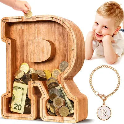 Image de Grande tirelire en bois avec les lettres A et Z, pour les enfants, les filles et les adultes, cadeau, décoration