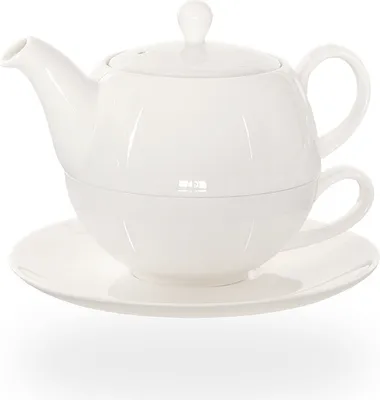 Produktbild von Buchensee Tea for one Set / Teeset Lena, Teekanne 500ml in weiß, Crystal Bone China Porzellan