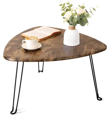 Klappbarer Couchtisch, dreieckig, Holz, Metallbeine, 72x72x42,5 cm