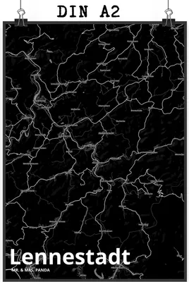 Produktbild von Mr. & Mrs. Panda Bild Lennestadt DIN A2 - Geschenk, drucke, Stadt Dorf Karte Landkarte Map Stadtplan, Posterdruck, Kunstdruck, Wanddekoration, Plakat
