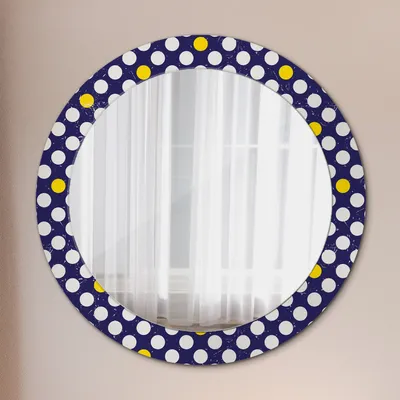 Produktbild von Dekospiegel – Hängespiegel Wandspiegel Spiegel mit Aufdruck – Spiegel – Schlafzimmer - Retro Punkte - Runder: Ø70cm