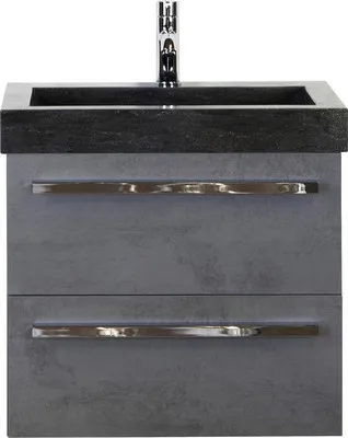 Produktbild von Sanox Badmöbel-Set Seville BxHxT 61 x 58 x 45,5 cm Frontfarbe betonanthrazit mit Waschtisch Naturstein schwarz Griff chr