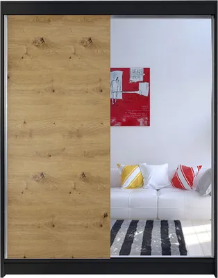 Produktbild von MIRJAN24 Schiebetürenschrank Camino I, Stilvoll Schlafzimmer Kleiderschrank (Farbe: Schwarz / Artisan Eiche + Spiegel)