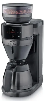 Obrázek produktu pro Severin KA 4855, Kávovar na překapávanou kávu, Kávová zrna, Mletá káva, Vestavěný mlýnek, 1520 W, Černá, Nerezová ocel