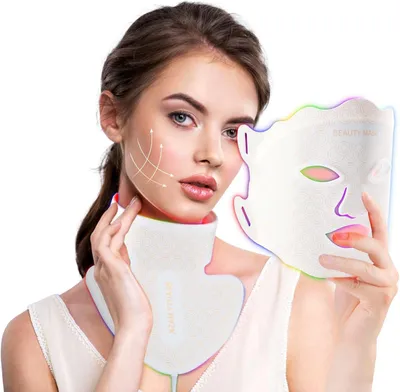 Immagine prodotto di Maschera di terapia luminosa a LED per viso e collo - Maschera viso a LED - Maschera per il viso - Maschera a LED - Maschera luminosa