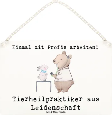 Produktbild von Mr. & Mrs. Panda Schild Tierheilpraktiker Leidenschaft DIN A6 - Weiß - Geschenk, wandtafel, Wandbild Holz, holzbild, kleine aufmerksamkeit, Türschild