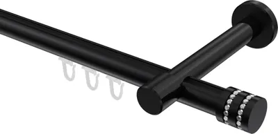 Produktbild von Interdeco Innenlaufstange / Gardinenstange mit Innenlauf Schwarz, Typ Prestige Estana (Glitzerkappe), 20 mm Ø 1-läufig, 240 cm