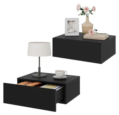 Immagine prodotto di Comodino sospeso Tavolino da salotto Mensola - Nero - 40 x 14 x 30 cm - Con cassetto - Set da 2