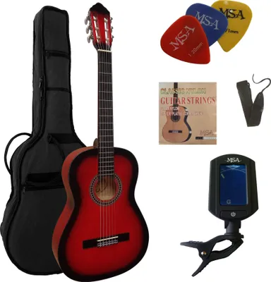 Produktbild von Msa Konzertgitarrenset - 4/4 Gitarre Rot Im Set - Tasche Band Saiten Pleks Stimmgerät - C24