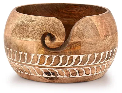 Produktbild von Garnaufbewahrung, Mangoholz, Garnschale zum Häkeln, Organizer, Wolle, Aufbewahrungsschale, rund, 17,8 x 17,8 x 10,2 cm