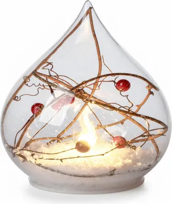 Produktbild von formano LED Dekokugel Weihnachten Tropfenform 15 cm Glaskugel mit Schnee Beeren