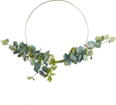 Produktbild von Metallring Eukalyptus Gold mit weißen Blumen 30 cm - Einheitsgröße
