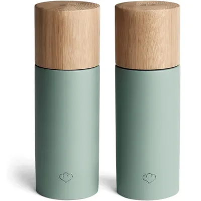 Produktbild von SPRINGLANE Salz & Pfeffermühle 2er Set aus Buchenholz & Beton, Gewürzmühle, Chilimühle, Verstellbares Keramikmahlwerk, Skandinavisches Design - Mint