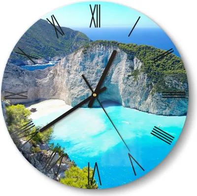 Produktbild von DEQORI Glasuhr Ø30 cm Römisch 'Schiffswrack-Strand' Wanduhr Glas Uhr Design leise