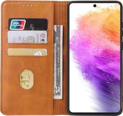 Produktbild von Smartphonica Samsung Galaxy A73 5G kunstleren hoesje met  magnetische sluiting en pashouders book case - Bruin