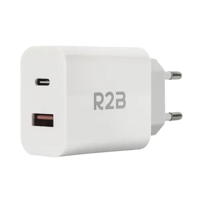Productafbeelding van R2B 20W USB-C en USB-A Oplader – Snellader en USB-Adapter – Wit