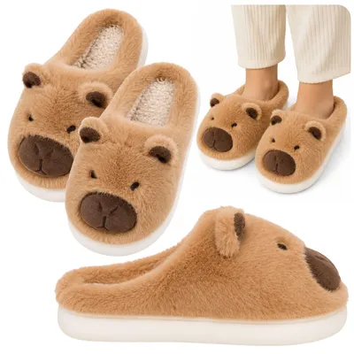 Immagine prodotto di Pantofole da casa in peluche capibara con orecchie calde e morbide beige taglia 34-35