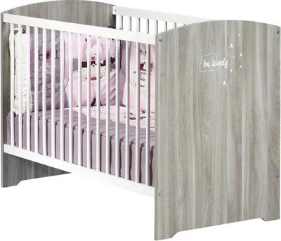 Image de Lit Bébé à Barreaux 120 x 60 cm, Babyprice Smile, Chêne Silex, Blanc
