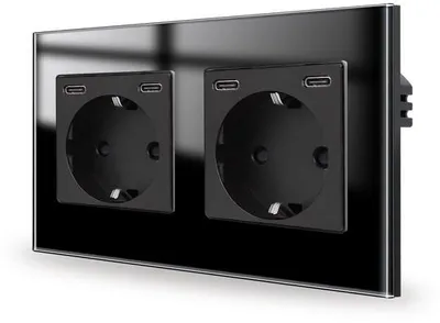 Obrázek produktu pro Zásuvka do omítky, černá, se 2 porty USB-C pro rychlé nabíjení (16A/250V)