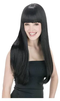 Produktbild von Langhaarperücke schwarz mit Pony