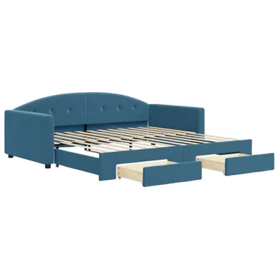 Produktbild von vidaXL Tagesbett Ausziehbar mit Schubladen Blau 100x200 cm Samt