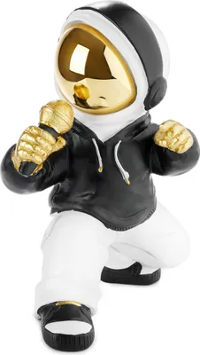 Produktbild von BRUBAKER Dekofigur Astronaut Sänger mit goldenem Mikrofon - 17 cm Weltraum Figur - Handbemalte Statue - Gold, Schwarz und Weiß