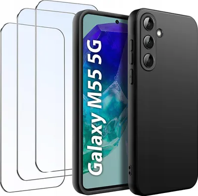 Immagine prodotto di SET Custodia per Samsung M55 5G Nero opaco Silicone Slim + 3 PEZZI VETRO