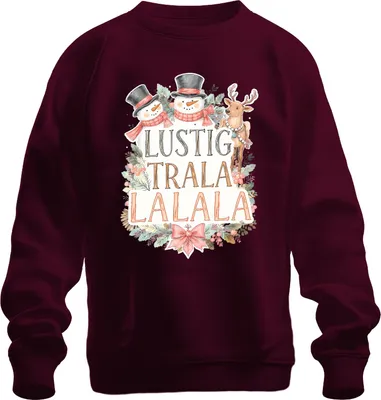 Immagine prodotto di LUSTIG TRALA LALALA Christmas Snowman Reindeer Cute Retro Unisex Felpa Pullover, Borgogna, S