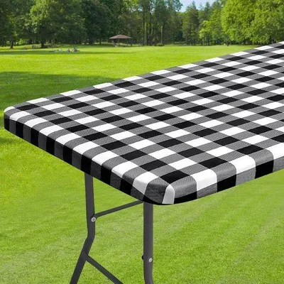 Produktbild von Wasserfeste Tischdecke mit Dehnfähigem Rand - Ideal für Esszimmer und Küche - Weiß Schwarz - PVC