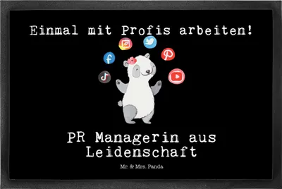 Produktbild von Mr. & Mrs. Panda Schmutzfangmatte PR Managerin Leidenschaft 40 x 60 cm - Schwarz - Geschenk, fußmatte, Fussmatte, Schmutzmatte, Bodenvorleger, Türvorleger