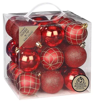Produktbild von Inge‘s Christmas Decor 81239G003, Kugel-Weihnachtsschmuck, Kunststoff, Rot, 60 mm, 27 Stück(e)