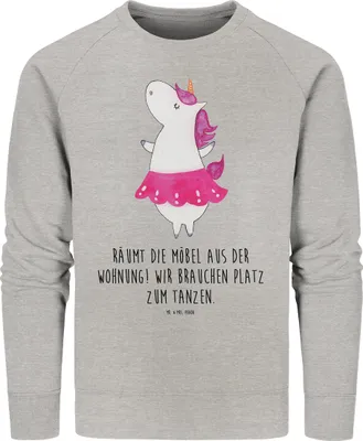 Produktbild von Mr. & Mrs. Panda Baumwoll Sweatshirt Einhorn Ballerina Größe XXL - Heather Grey - Geschenk, Unicorn, Tanzen, Sweater, Wohnung, Rundhals Pullover, Pulli, Geburtstag, Party