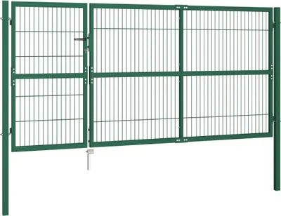 Zdjęcie produktu dla vidaXL Brama ogrodowa ze słupkami 350 x 140 cm stalowa zielona
