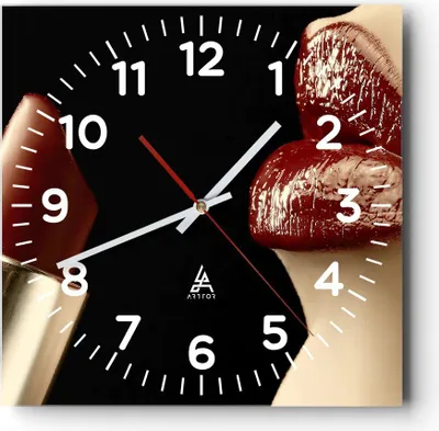 Produktbild von Wanduhr - Quadrat - Glasuhr - Frau rote Lippen Lippenstift Gesicht - 30x30cm - Schleichendes Uhrwerk - Lautlos - zum Aufhängen bereit - Dekoration Modern - Wanddekoration aus Glas - C4AC30x30-0414