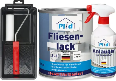 Produktbild von Plid PolyurethanFliesenlack Weiß glänzend 0,75 l mit Anlauger und Lackierset
