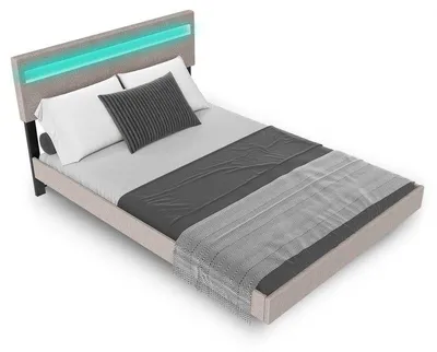 Obrázek produktu pro Moderní postel 140 x 200 cm s LED osvětlením, béžová