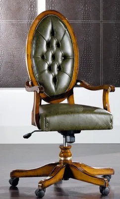 Produktbild von Casa Padrino Luxus Jugendstil Bürostuhl Vintage Grün / Braun 56 x 47 x H. 110-120 cm - Höhenverstellbarer Schreibtischstuhl mit Echtleder - Barock & Jugendstil Büro Möbel