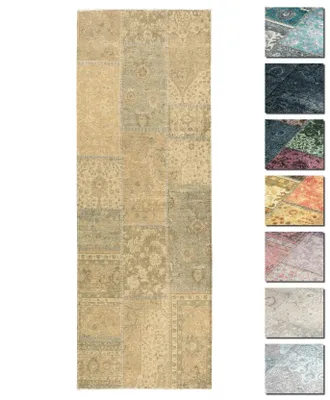 Produktbild von Kelim Patchwork Teppich Wohnzimmer Moderner Kurzflor Teppich Super soft maschinenwashbar Senfgelb, Grösse: 80x195cm