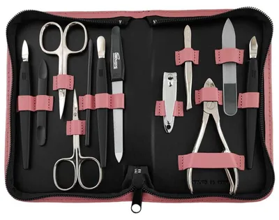 Produktbild von 12teiliges Solingen* Maniküre Set mit Leder-Etui Nagelpflege, Rosa