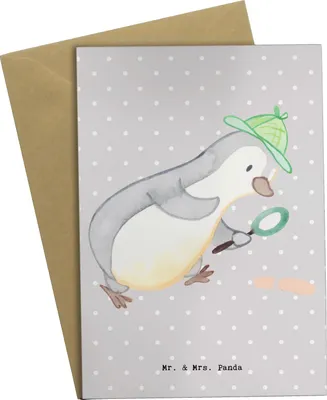 Produktbild von Mr. & Mrs. Panda Grußkarte Detektiv Herz - Grau Pastell - Geschenk, Spurensuche, Grußkarten, Agent, weihnachtskarten, einladungskarten, Suche, hochzeitskarten, Verdächtig