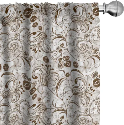 Image de ABAKUHAUS Rideaux chocolat, voilages, motif abstrait classique victorien à fleurs et feuilles, look vintage, 2 pièces 75 x 245 cm, marron et blanc