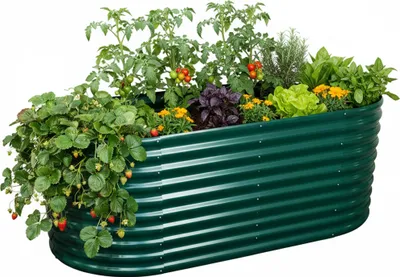 Produktbild von Relaxdays Hochbeet, verzinktes Metall, für Blumen, Pflanzen & Gemüse, HBT: 80x160x80 cm, ovales Pflanzenbeet, grün
