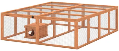 Produktbild von PawHut Freilaufgehege Kaninchenstall aus Holz mit 2 Türen Unterschlupfhaus